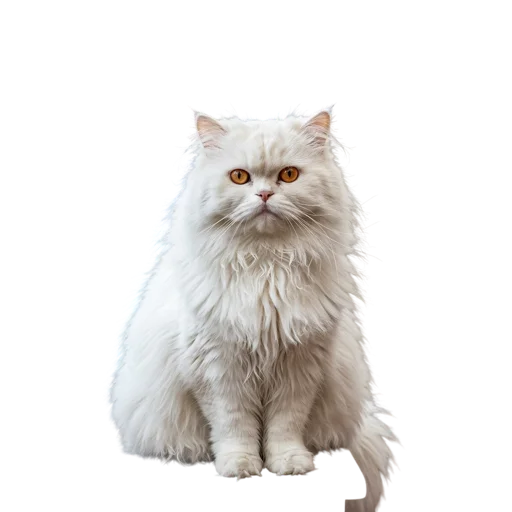 White Persian cat with fluffy fur edges cleanly cut out by AI